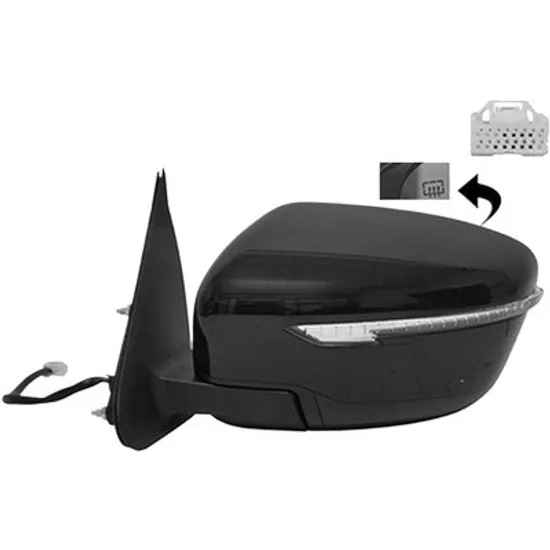 Oglinda exterioara stanga NISSAN QASHQAI 2 2013->2020 perioada 2013 2014 2015 2016 2017 2018 , cu semnal, numar pini 9, cu incalzire, rabatare electrica, pentru vopsit