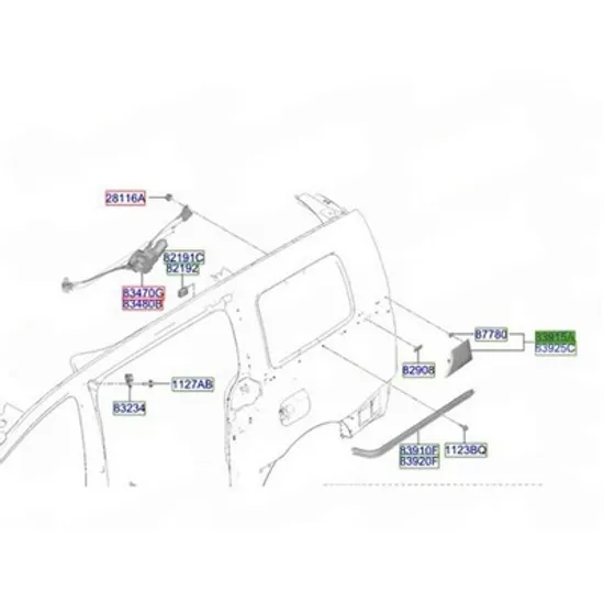 Bandou lateral HYUNDAI STARIA 2025-> Bandou spate lateral plastic (O) STANGA Perioada 2025