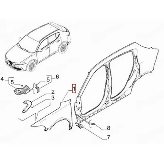 Aripa Fata ALFA ROMEO TONALE 2022-> Aripa fata (O) DREAPTA Perioada 2022 2023 2024 2025