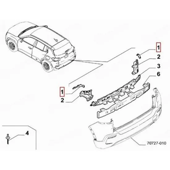 Suport Bara spate JEEP AVENGER 2022-> Suporti Bara spate lateral superior plastic (O) DREAPTA Perioada 2022 2023 2024 2025