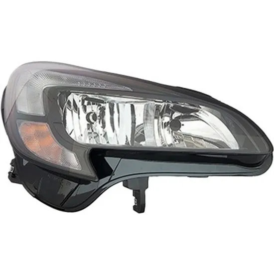 Far dreapta OPEL CORSA E 2014->2018 perioada 2014 2015 2016 2017 2018 2019 cu motor reglaj, fumuriu, semnal galben transparent, cu reglaj electric, cu bec H7/H7