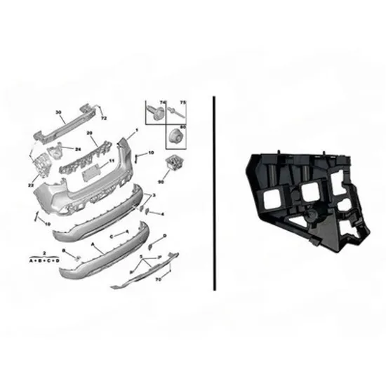 Suport Bara spate CITROEN C4 3 2020-> Suport Bara spate lateral plastic (armatura) STANGA Perioada 2020 2021 2022 2023 2024 2025