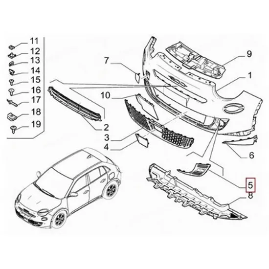 Grila Bara FIAT 600 2023-> Grila bara fata (O) STANGA Perioada 2023 2024 2025