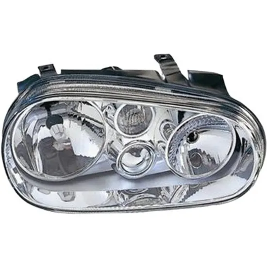 Far dreapta VW GOLF 4 1997->2005 perioada 1997 1998 1999 2000 2001 2002 2003 2004 fara motor reglaj, semnal transparent, cu reglaj electric, cu far de ceata, interior, cromat, cu bec H7/H1/H3