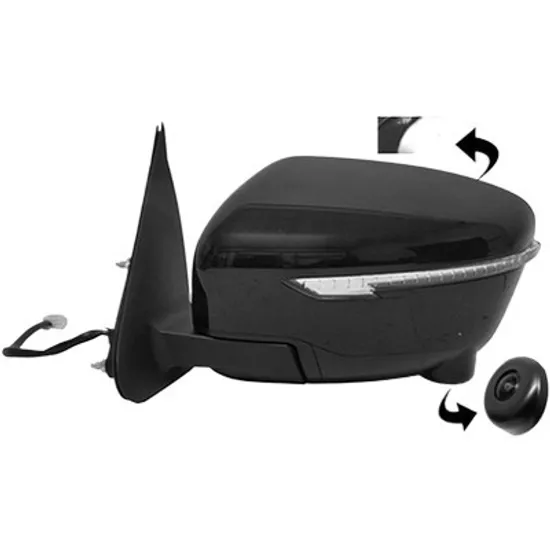 Oglinda exterioara stanga NISSAN QASHQAI 2 2013->2020 perioada 2013 2014 2015 2016 2017 2018 cu camera, cu semnal, numar pini 13, cu incalzire, rabatare electrica, pregatit pentru dispozitiv de avertizare unghi mort, pentru vopsit,