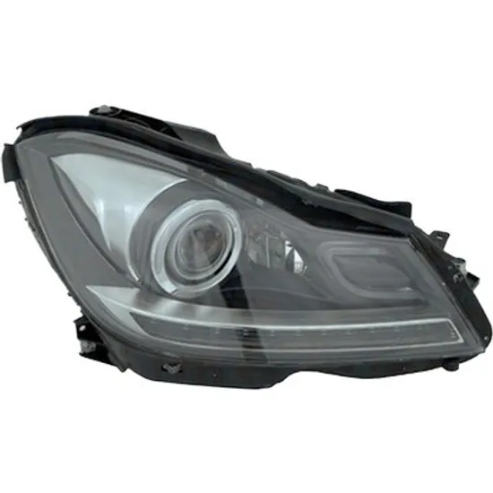 Far dreapta MERCEDES C-CLASS W204 2007->2014 perioada 2011 2012 2013 2014 cu motor reglaj, fara unitate de control Xenon, Bi-Xenon, fumuriu, semnal transparent, cu reglaj distanta iluminare automat, adaptiv, cu bec D1S/H7