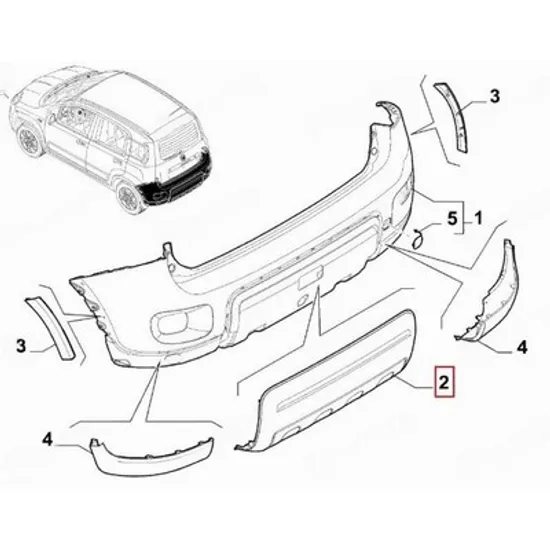 Capac Bara spate FIAT PANDA 312 2012-> Acoperire Bara spate inferioara (4X4/TREKKING) (O) Perioada 2012 2013 2014 2015 2016 2017
