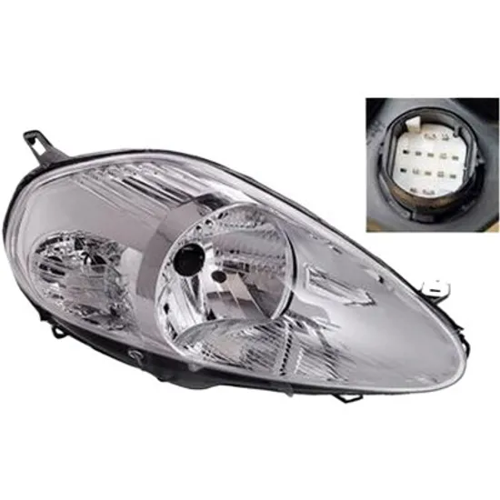 Far dreapta FIAT GRANDE PUNTO 199 2005-> perioada 2008 2009 2010 2011 2012 2013 pana la an de fabricatie 10/2008, cu motor reglaj, semnal transparent, cu reglaj electric, numar pini 14, cu bec H4