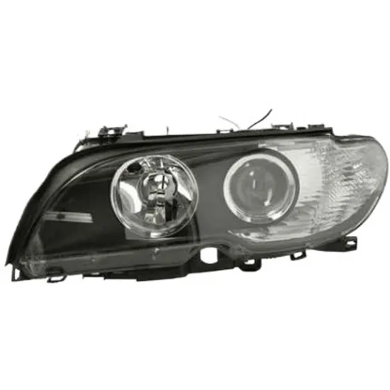 Far stanga BMW 3 Cabriolet E46 2000->2007 perioada 2000 2001 2002 2003 2004 2005 2006 de la an de fabricatie 03/2003, fara motor reglaj, fumuriu, semnal alb, cu reglaj electric, cu bec H7/H7