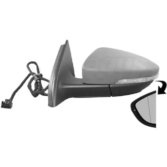 Oglinda exterioara stanga VW BEETLE 2011->2019, PASSAT CC 2008->2012 perioada 2010 2011 2012 2017 2018 2019 , cu semnal, inaltime cm 37, latime cm 15, lungime cm 24, reglaj electric, cu incalzire, rabatare electrica, prevopsit grund,