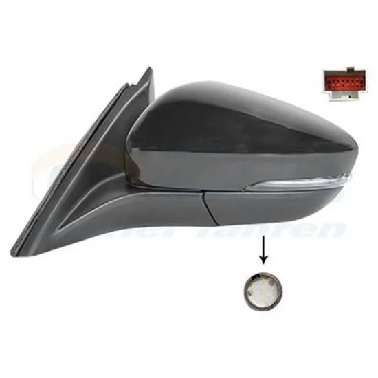 Oglinda exterioara stanga FORD FOCUS 4 2018-> perioada 2018 2019 2020 2021 2022 2023 pana la an de fabricatie 2022, cu lampa podea, cu incalzire, numar pini 12, rabatare electrica, prevopsit grund,