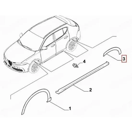 Bandou aripa spate ALFA ROMEO TONALE 2022-> Bandou overfender Aripa spate (O) STANGA Perioada 2022 2023 2024 2025