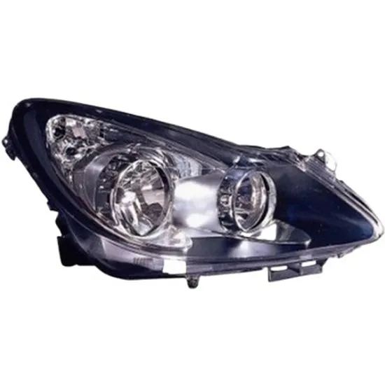 Far dreapta OPEL CORSA D 2006->2014 perioada 2006 2007 2008 2009 2010 2011 2012 2013 2014 pana la an de fabricatie 03/2011, fara motor reglaj, cromat/negru, semnal transparent, cu reglaj electric, cu bec H7/H1, pentru Sport pentru Sport, 111Edition,