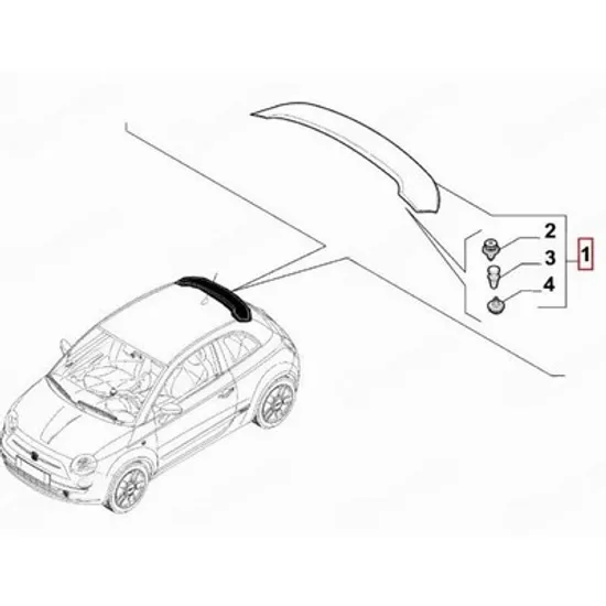 Spoiler Hayon FIAT 500e 2020-> Spoiler Hayon superior (O) Perioada 2020 2021 2022 2023 2024 2025