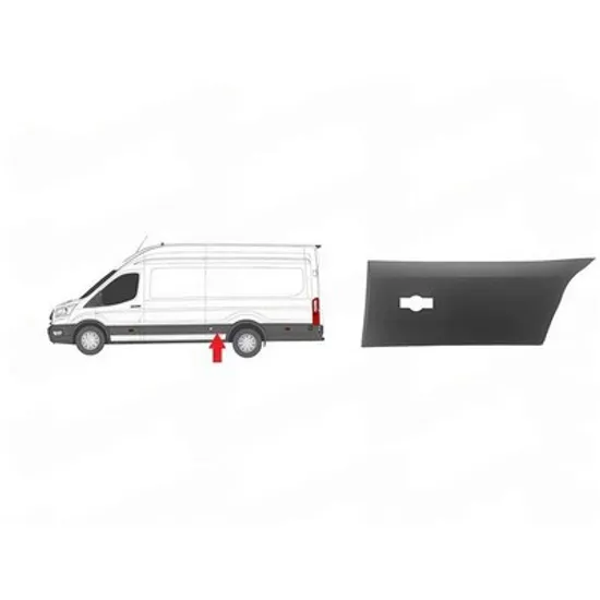 Bandou aripa spate FORD TRANSIT 2019-> Bandou Aripa spate lateral gri punte dubla cu cu locas lampa ampatament lung cu suport STANGA Perioada 2019 2020 2021 2022 2023 2024