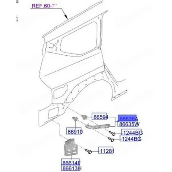 Suport Bara spate KIA EV9 2023-> Suport plastic Bara spate lateral inferioara (O) STANGA Perioada 2023 2024 2025