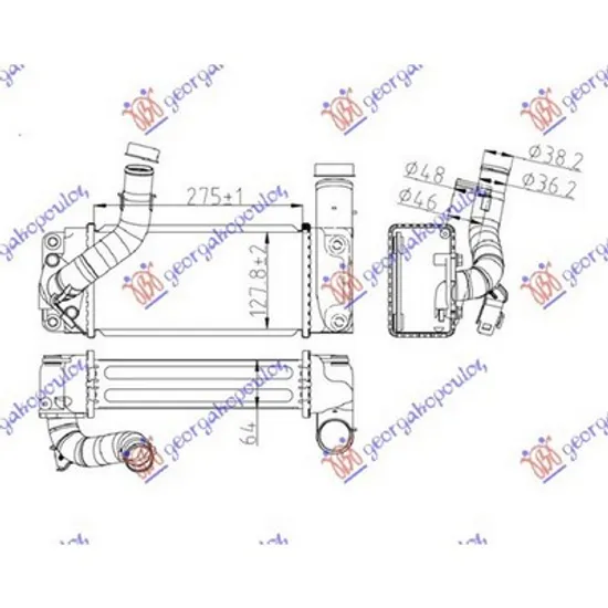 Intercooler TOYOTA URBAN CRUISER 2007->2014 Radiator intercooler 1 4 D4D 275x130 Perioada 2009 2010 2011 2012 2013 2014