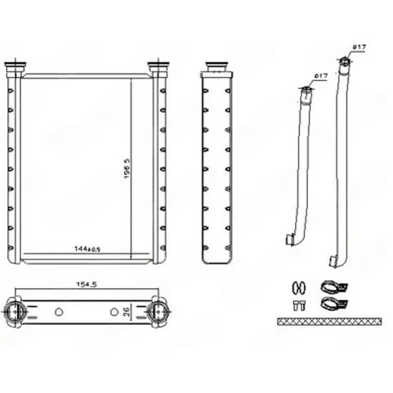 Radiator Incalzire TOYOTA URBAN CRUISER 2007->2014 Calorifer (145x198x26) (cu conducte) (JAPAN) Perioada 2007 2008 2009 2010 2011 2012 2013 2014