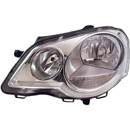 Far stanga VW POLO 9N 2001->2012 perioada 2001 2002 2003 2004 2005 2006 2007 2008 2009 de la an de fabricatie 05/2005, cu motor reglaj, semnal transparent, cu reglaj electric, cu bec H7/H1