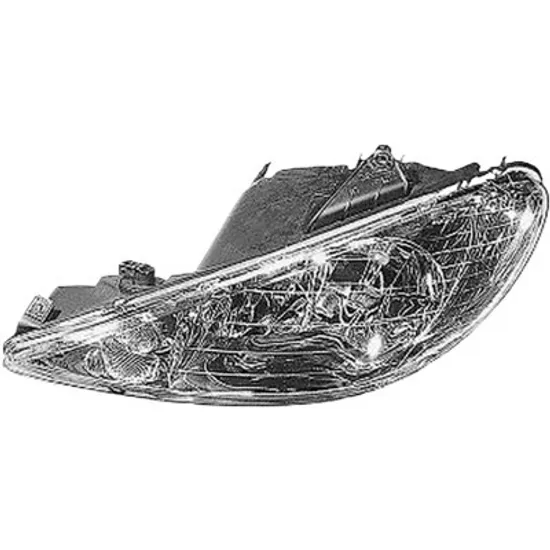 Far dreapta PEUGEOT 206 1998->2007 perioada 1998 1999 2000 2001 2002 2003 2004 2005 2006 2007 fara motor reglaj, semnal transparent, cu reglaj electric, cu bec H7/H7
