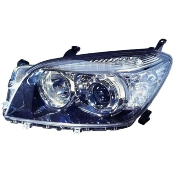 Far stanga TOYOTA RAV 4 III 2005->2014 perioada 2006 2007 2008 2009 2010 2011 2012 2013 pana la an de fabricatie 08/2008, fara motor reglaj, cromat/negru, semnal transparent, cu reglaj electric, cu bec H11/HB3
