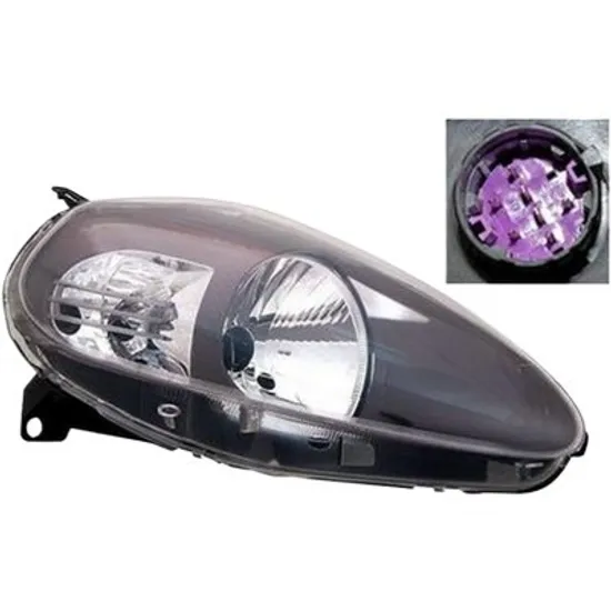 Far dreapta FIAT GRANDE PUNTO 199 2005-> perioada 2010 2011 2012 2013 2014 2015 cu motor reglaj, fumuriu, semnal transparent, cu reglaj electric, numar pini 8, cu bec H4