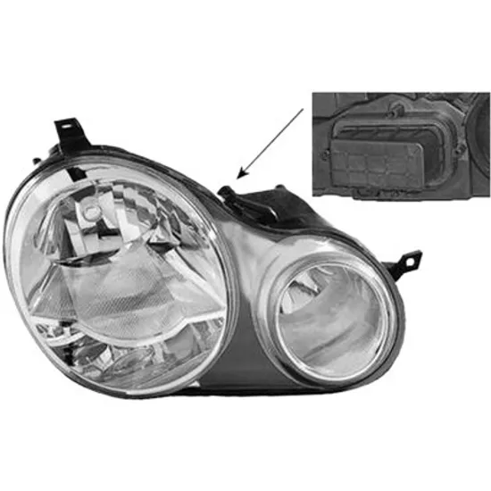 Far dreapta VW POLO 9N 2001->2012 perioada 2001 2002 2003 2004 2005 2006 2007 2008 2009 pana la an de fabricatie 05/2005, cu motor reglaj, semnal transparent, cu reglaj electric, cu bec H7/H1