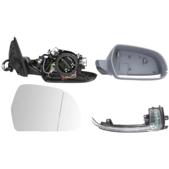 Oglinda exterioara dreapta AUDI A4 B8 2007->2015 perioada 2011 2012 2013 2014 2015 fara lampa semnalizare, cu semnal, numar pini 16, cu senzor banda, pentru vehicule cu sistem de asistenta rulare, cu incalzire, cu memorie Opacizare automata, rabatare electrica,