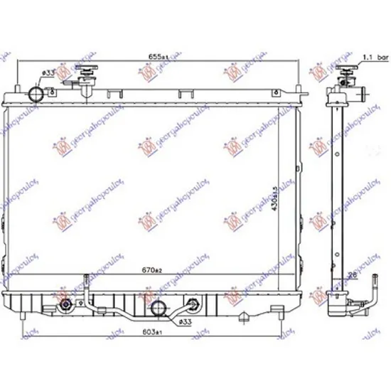 Radiator Motor KIA CARENS 2 2002->2006 Radiator 2.0i 16v cv automata 43x67x26 Perioada 2002 2003 2004 2005 2006