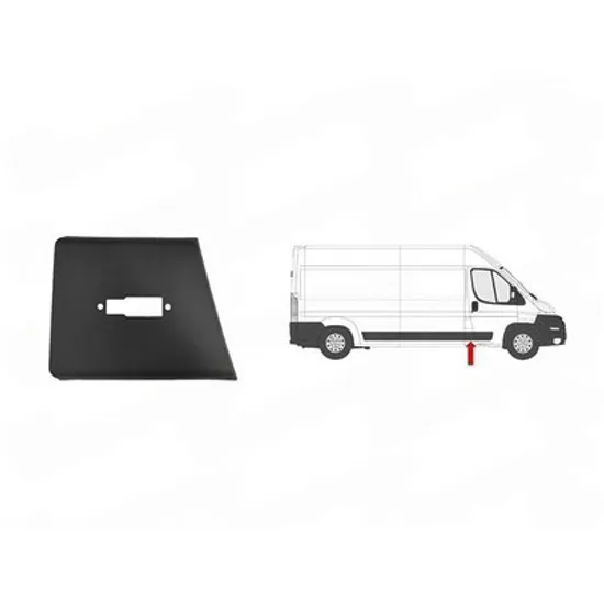 Bandou Lateral PEUGEOT BOXER 2006-> Bandou stalp Usa fata negru (spre fata) (ampatament scurt/lung) (cu gaura lampa semnal) DREAPTA Perioada 2014 2015 2016 2017 2018 2019 2020