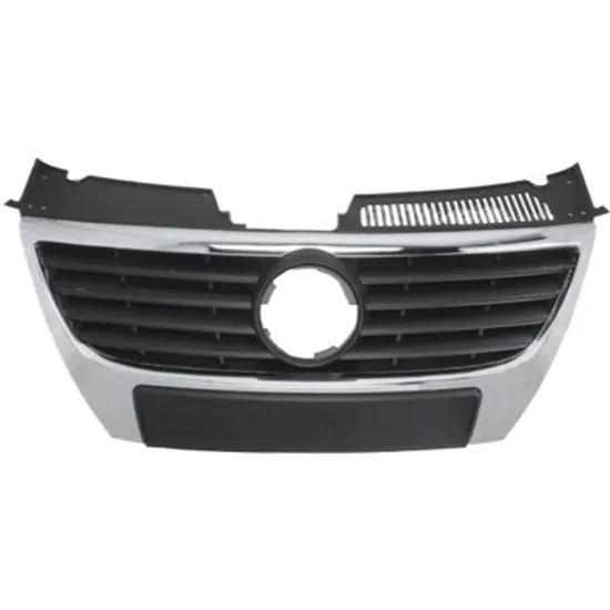 Grila radiator VW PASSAT B6 2005->2010 perioada 2005 2006 2007 2008 , cromat/negru, diametru mm 130, diametru mm 150, cu gaura pentru emblema, cu locas pentru emblema, pentru cod oe 3C0 853 600 AMQH