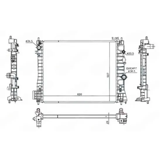 Radiator Motor OPEL MOKKA / MOKKA X 2012->2020 Radiator apa motor 1.7 DTi/CDTi manuala diesel (620x510x26) Perioada 2016 2017 2018 2019 2020 2021 2022