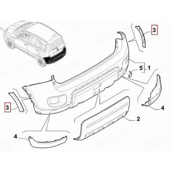 Bandou Bara spate FIAT PANDA 312 2012-> Bandou Bara spate (4X4/TREKKING) (O) STANGA Perioada 2012 2013 2014 2015 2016 2017