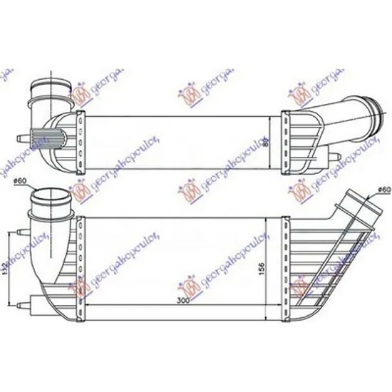Intercooler LANCIA PHEDRA 2002->2010 Radiator intercooler 2.0 JTD diesel (300x155x80) Perioada 2002 2003 2004 2005 2006 2007 2008 2009 2010