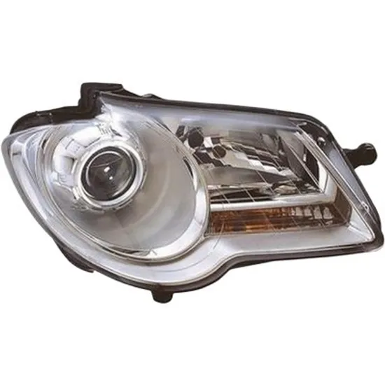 Far dreapta VW TOURAN 2003->2010 perioada 2003 2004 2005 2006 2007 de la an de fabricatie 09/2006, cu motor reglaj, cromat, semnal galben, cu reglaj electric, cu bec H7/H7