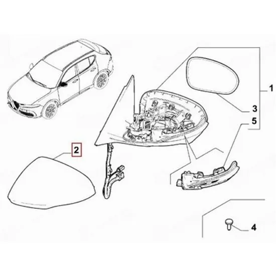 Capac Oglinda ALFA ROMEO TONALE 2022-> Capac Oglinda exterioara pentru vopsit (O) STANGA Perioada 2022 2023 2024 2025