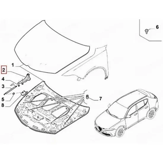 Balama Capota fata ALFA ROMEO TONALE 2022-> Balama capota (O) STANGA Perioada 2022 2023 2024 2025