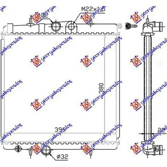 Radiator Motor PEUGEOT 206+ 2009->2013 Radiator apa +/- A/C 1.1-1.6 8V(38x41.5) Perioada 2009 2010 2011 2012 2013 2014 2015