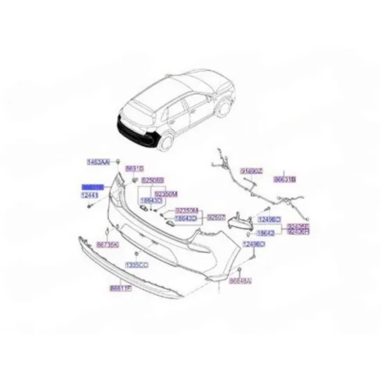Bara Spate HYUNDAI i30 2017-> Bara spate (H/B) (cu 4 senzori parcare) (O) Perioada 2020 2021 2022 2023 2024 2025