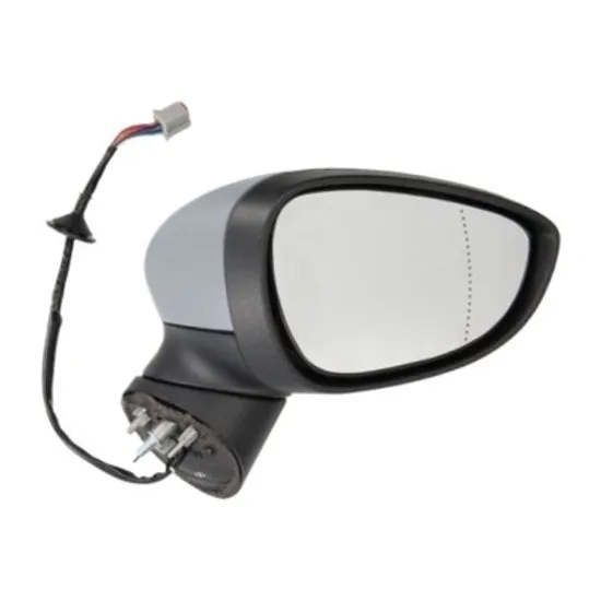 Oglinda exterioara dreapta FORD FIESTA 5 JH 2008->2017 perioada 2010 2011 2012 2013 2014 2015 de la an de fabricatie 10/2012, cu lampa podea, cu lumini de pozitie, cu semnal, numar pini 10, cu incalzire, rabatare electrica, prevopsit grund,