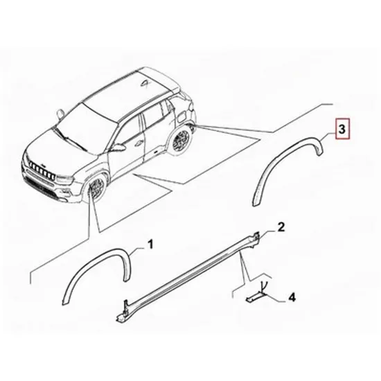 Bandou aripa spate JEEP AVENGER 2022-> Bandou overfender Aripa spate plastic (O) STANGA Perioada 2022 2023 2024 2025