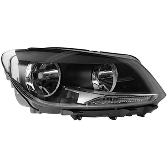 Far dreapta VW TOURAN 2010->2016 perioada 2010 2011 2012 2013 2014 2015 cu motor reglaj, far dublu, semnal transparent, cu reglaj electric, cu lumina de zi, cu bec H15, cu bec H7