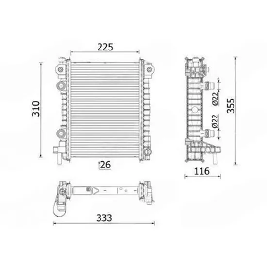 Radiator Motor ALFA ROMEO GIULIA 2015-> Radiator suplimentar 2.0-2.9 benzina (225x310x26) (MAHLE BEHR PREMIUM LINE) DREAPTA Perioada 2015 2016 2017 2018 2019 2020