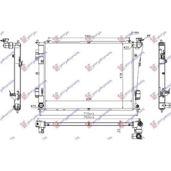 Radiator Motor HYUNDAI SONATA 7 2014->2018 Radiator apa 2.0-2.4 MANUAL benzina (635x480x16) Perioada 2009 2010 2011 2012 2013 2014 2015 2016 2017