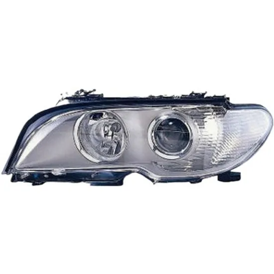 Far stanga BMW 3 Cabriolet E46 2000->2007 perioada 2000 2001 2002 2003 2004 2005 2006 de la an de fabricatie 03/2003, fara motor reglaj, titan, semnal alb, cu reglaj electric, cu bec H7/H7
