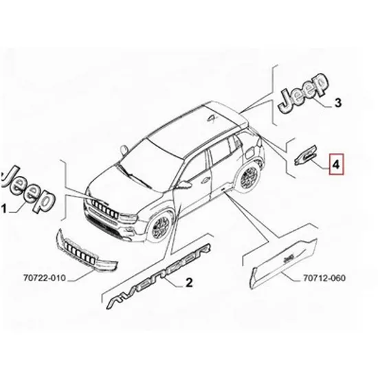 Emblema JEEP AVENGER 2022-> Emblema capota spate (e) (O) Perioada 2022 2023 2024 2025