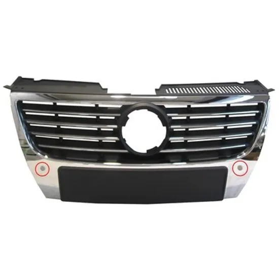 Grila Radiator VW PASSAT B6 2005->2010 Grila radiator cu ornamente cromate pentru emblema diametru 150mm cu senzori parcare Perioada 2005 2006 2007 2008 2009 2010