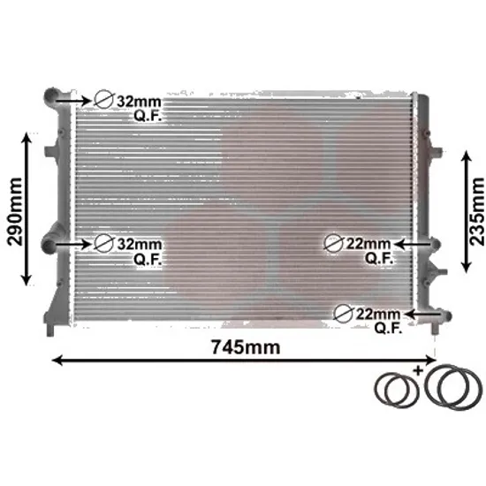 Radiator apa VW JETTA 6 2010->, TOURAN 2010->2016, GOLF PLUS 2004->2013, GOLF 6 2008->2013, BEETLE 2011->2019, GOLF 6 Variant 2009->2014, CADDY 3 2004->2015 pentru 1.2 TSI, perioada 2008 2009 2010 2011 2012 2013 2014 2015 2016 2017 2018 2019