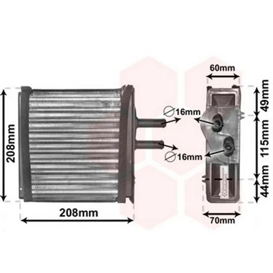 Radiator Incalzire LANCIA Y 1995->2003 Calorifer M +/-AC 165x194x42 TIP. MARELLI Perioada 1995 1996 1997 1998 1999 2000 2001 2002 2003