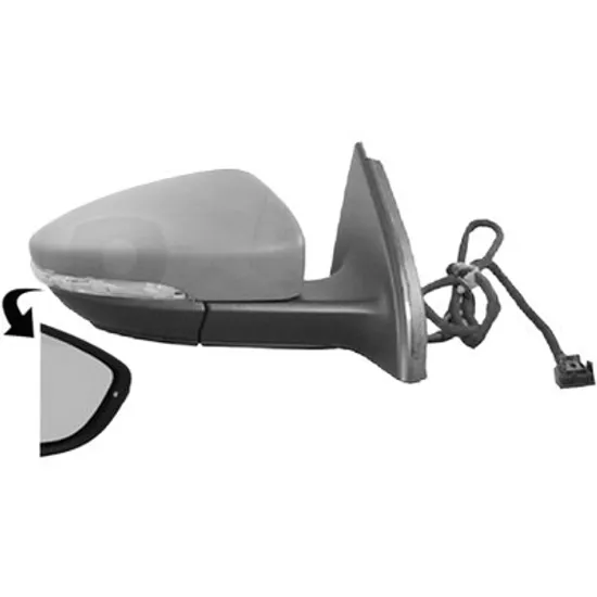 Oglinda exterioara dreapta VW BEETLE 2011->2019, PASSAT CC 2008->2012 perioada 2010 2011 2012 2017 2018 2019 , cu semnal, inaltime cm 37, latime cm 15, lungime cm 24, reglaj electric, cu incalzire, rabatare electrica, prevopsit grund,